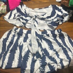Blue and White Tie-Dye Two-Piece Set